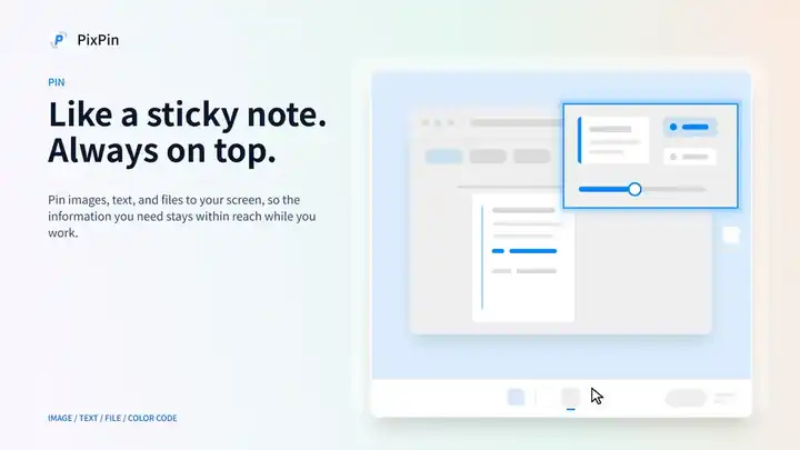 PixPin pin feature keeping a captured reference above other windows